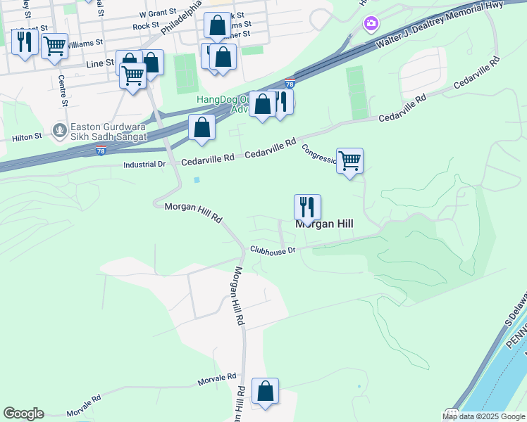 map of restaurants, bars, coffee shops, grocery stores, and more near 410 Waterford Terrace in Easton