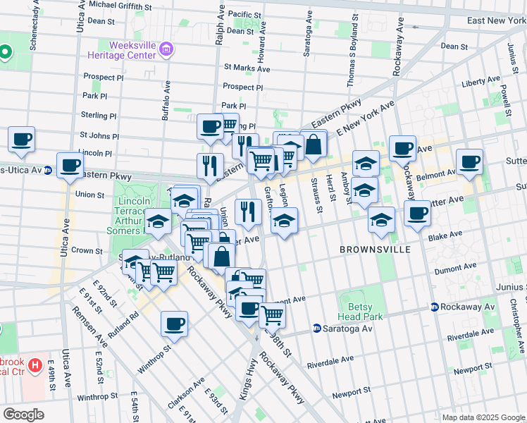 map of restaurants, bars, coffee shops, grocery stores, and more near 638 Howard Avenue in Brooklyn