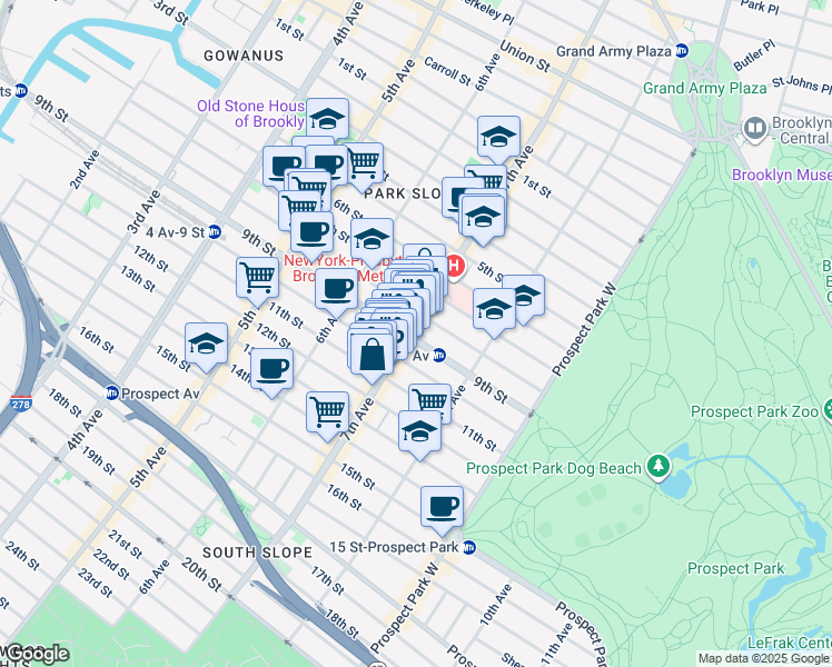 map of restaurants, bars, coffee shops, grocery stores, and more near 323 7th Avenue in Brooklyn