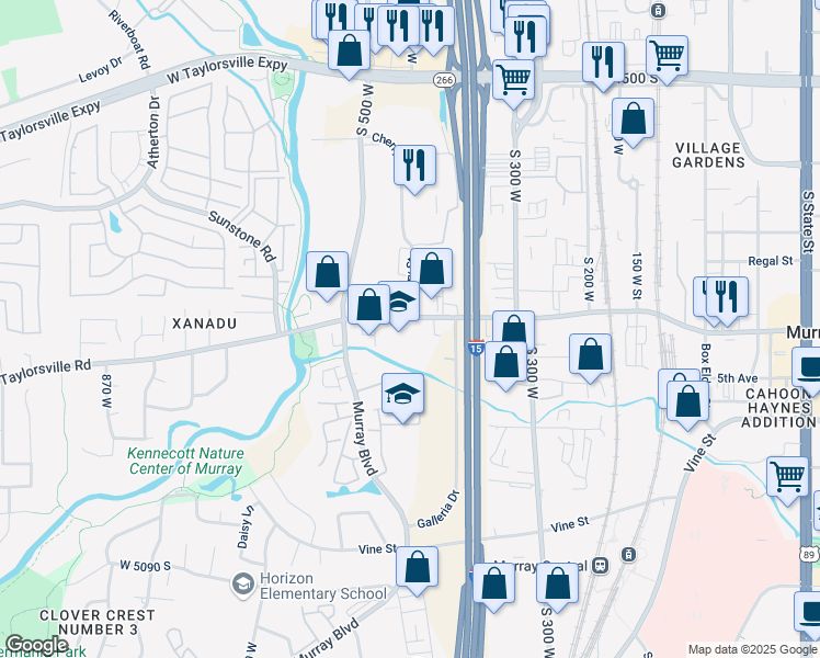 map of restaurants, bars, coffee shops, grocery stores, and more near 463 4800 South in Murray