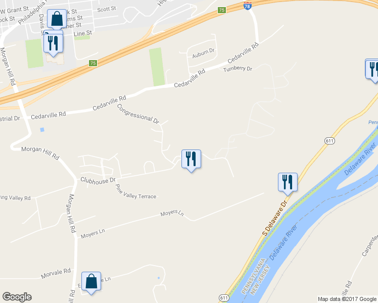 map of restaurants, bars, coffee shops, grocery stores, and more near 209 Stonewall Terrace in Easton