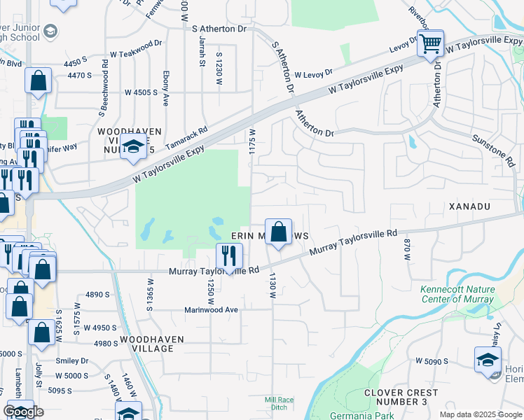 map of restaurants, bars, coffee shops, grocery stores, and more near 1130 Erin Circle in Taylorsville