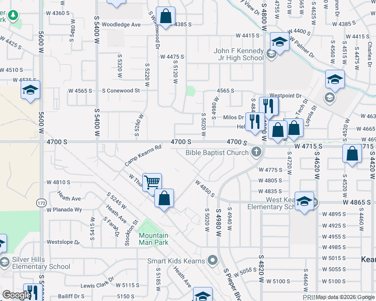 map of restaurants, bars, coffee shops, grocery stores, and more near 5075 West 4700 South in Kearns