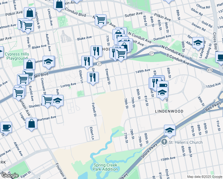 map of restaurants, bars, coffee shops, grocery stores, and more near 1381 Stanley Avenue in Brooklyn