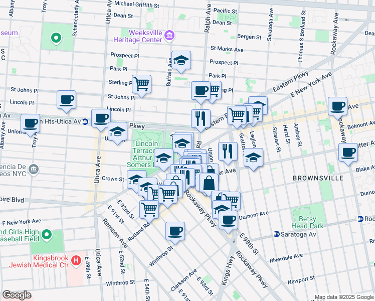 map of restaurants, bars, coffee shops, grocery stores, and more near 662 Ralph Avenue in Brooklyn