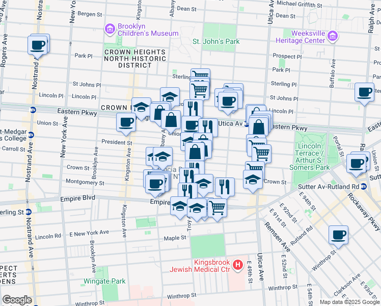 map of restaurants, bars, coffee shops, grocery stores, and more near 341 Troy Avenue in Brooklyn
