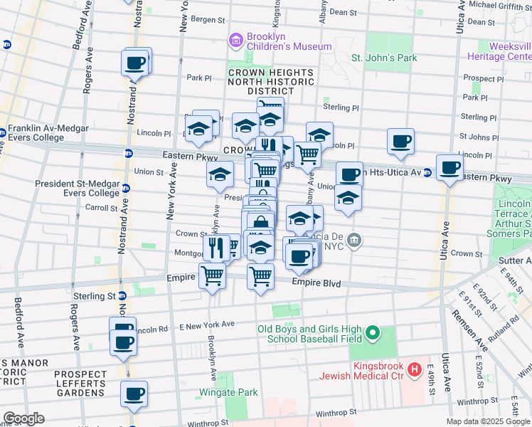 map of restaurants, bars, coffee shops, grocery stores, and more near 369 Kingston Avenue in Brooklyn