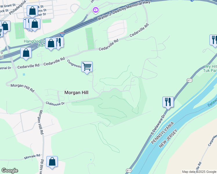map of restaurants, bars, coffee shops, grocery stores, and more near 209 Stonewall Terrace in Easton