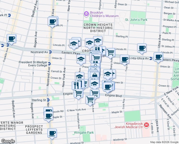 map of restaurants, bars, coffee shops, grocery stores, and more near 1354 Carroll Street in Brooklyn