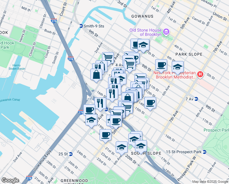 map of restaurants, bars, coffee shops, grocery stores, and more near in Brooklyn