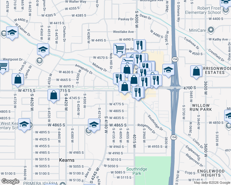 map of restaurants, bars, coffee shops, grocery stores, and more near 4135 West 4715 South in Salt Lake City