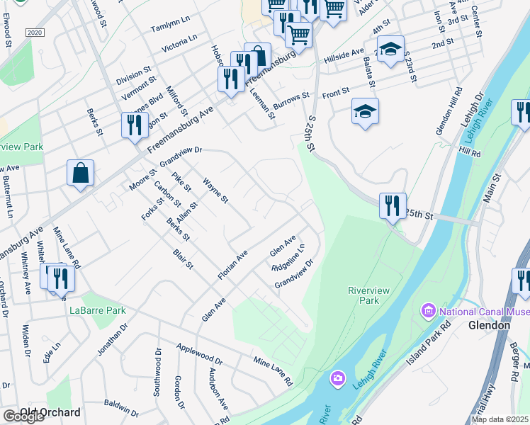map of restaurants, bars, coffee shops, grocery stores, and more near Yellow Rose Lane in Easton