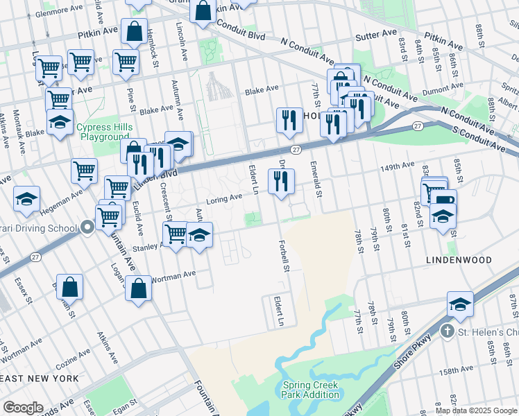 map of restaurants, bars, coffee shops, grocery stores, and more near 930 Eldert Lane in Brooklyn
