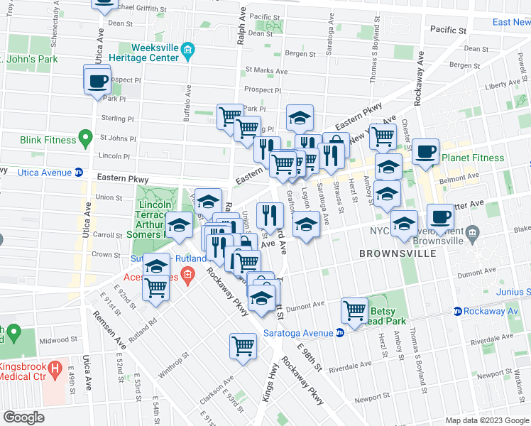 map of restaurants, bars, coffee shops, grocery stores, and more near in Brooklyn
