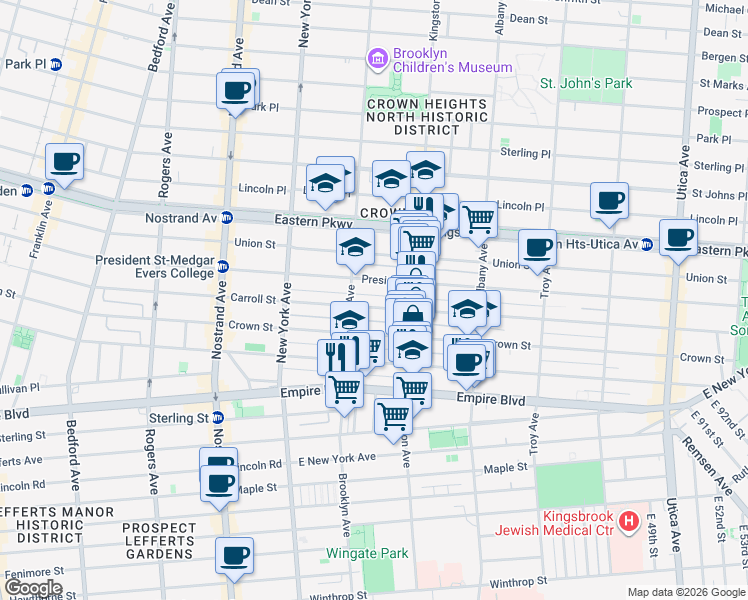 map of restaurants, bars, coffee shops, grocery stores, and more near 1354 Carroll Street in Brooklyn