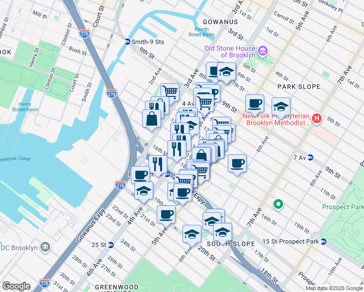 map of restaurants, bars, coffee shops, grocery stores, and more near in Brooklyn