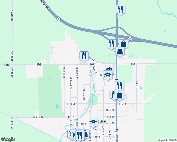 map of restaurants, bars, coffee shops, grocery stores, and more near 1601 Cherl Drive in Syracuse