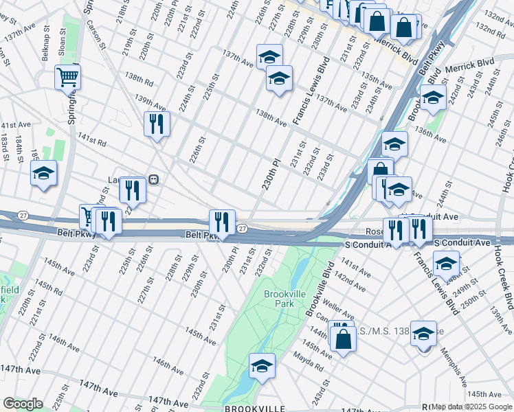 map of restaurants, bars, coffee shops, grocery stores, and more near 231-14 Mentone Avenue in Queens