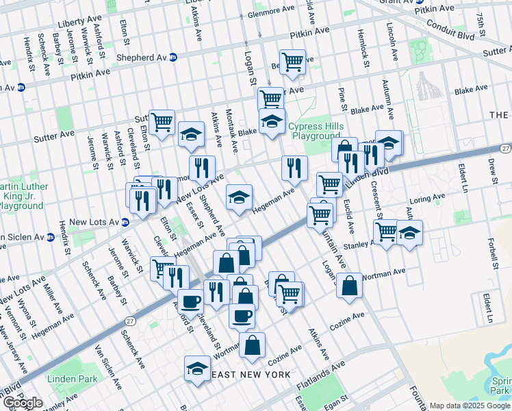 map of restaurants, bars, coffee shops, grocery stores, and more near 469 Montauk Avenue in Brooklyn