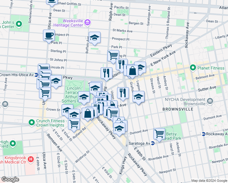 map of restaurants, bars, coffee shops, grocery stores, and more near 2037 Union Street in Brooklyn