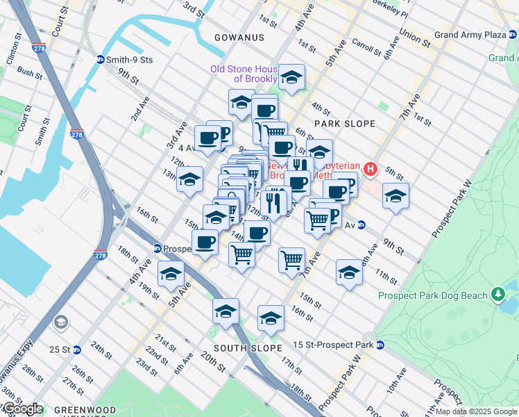 map of restaurants, bars, coffee shops, grocery stores, and more near 486 6th Avenue in Brooklyn