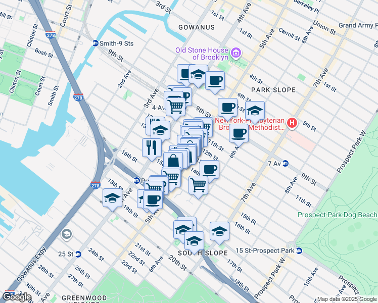 map of restaurants, bars, coffee shops, grocery stores, and more near 530 5th Avenue in Brooklyn