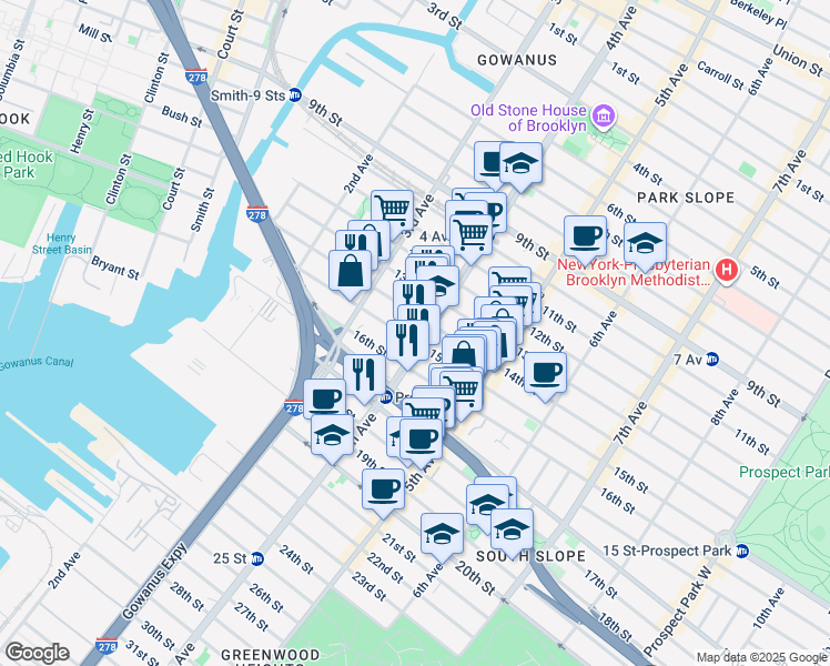 map of restaurants, bars, coffee shops, grocery stores, and more near in Brooklyn