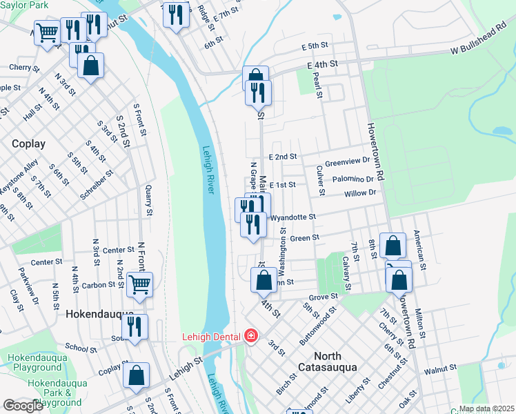 map of restaurants, bars, coffee shops, grocery stores, and more near 18 Main Street in Northampton