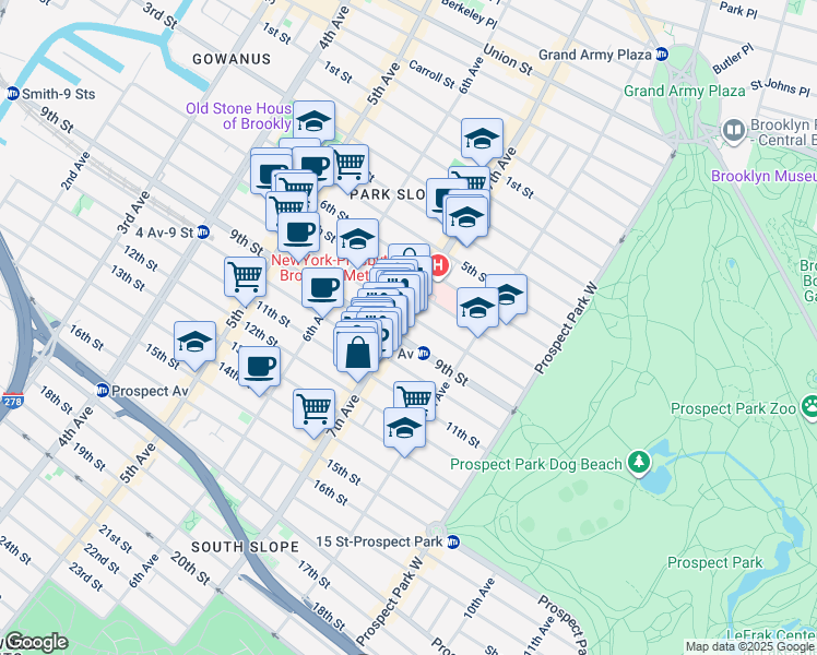 map of restaurants, bars, coffee shops, grocery stores, and more near 315 7th Avenue in Brooklyn