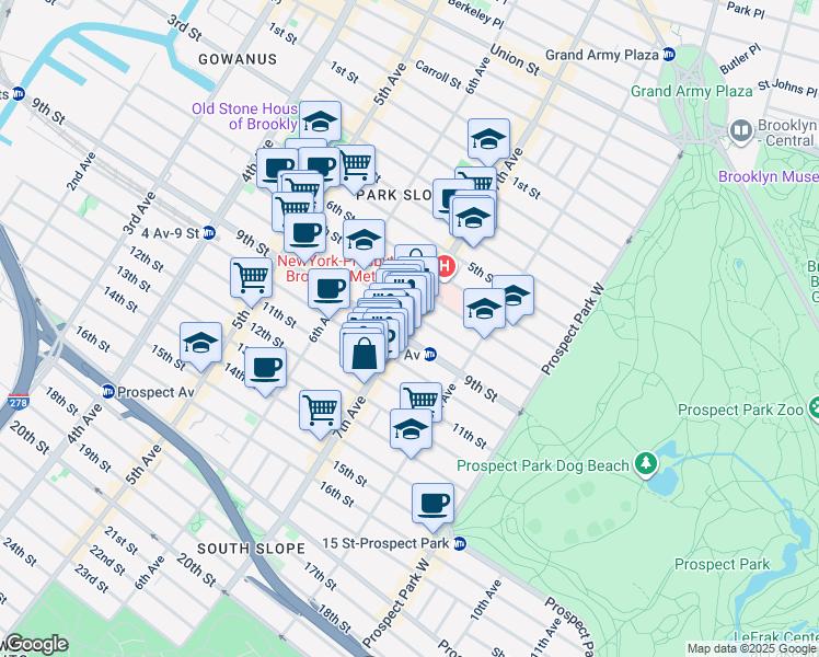 map of restaurants, bars, coffee shops, grocery stores, and more near 326 7th Avenue in Brooklyn