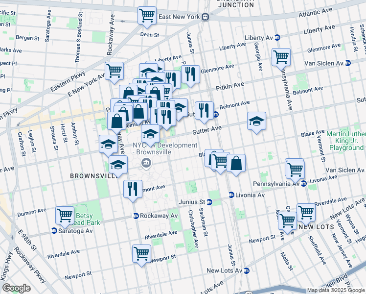 map of restaurants, bars, coffee shops, grocery stores, and more near 373 Mother Gaston Boulevard in Brooklyn