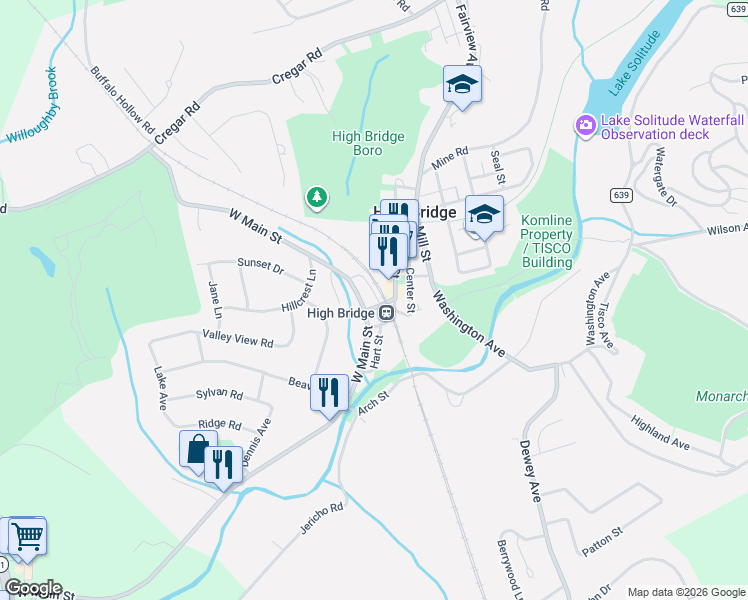 map of restaurants, bars, coffee shops, grocery stores, and more near in High Bridge