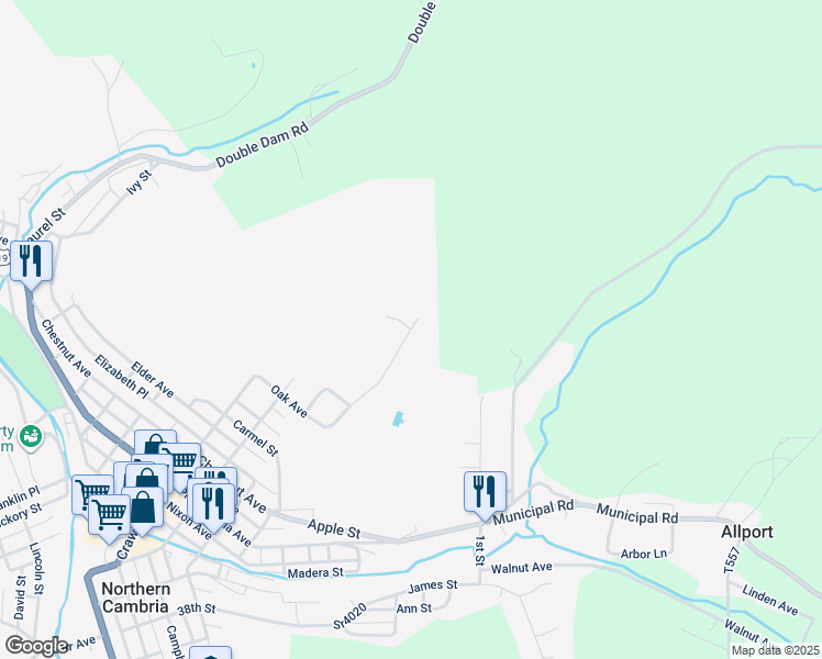 map of restaurants, bars, coffee shops, grocery stores, and more near 1 Cherry Ridge Terrace in Northern Cambria
