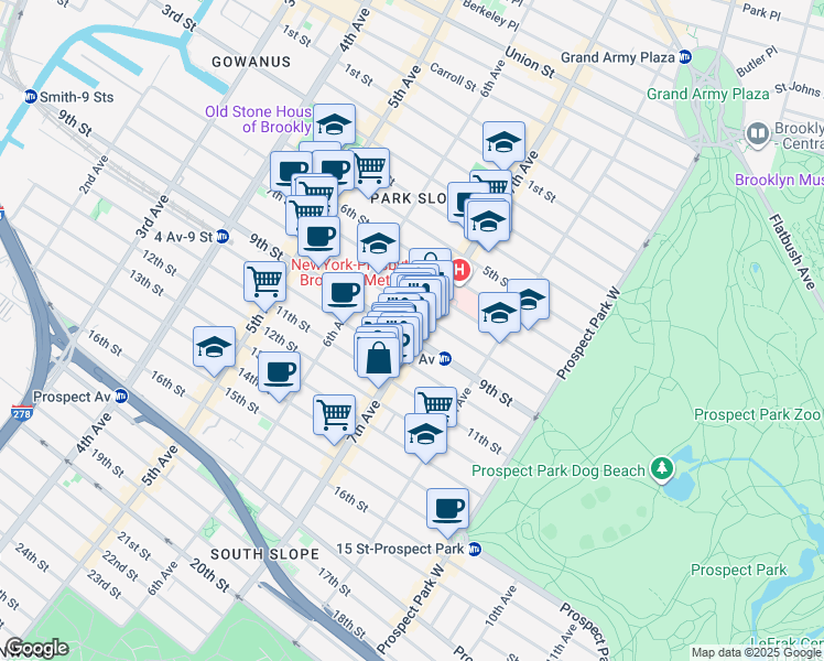 map of restaurants, bars, coffee shops, grocery stores, and more near 326 7th Avenue in Brooklyn