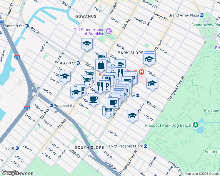 map of restaurants, bars, coffee shops, grocery stores, and more near 465 6th Avenue in Brooklyn