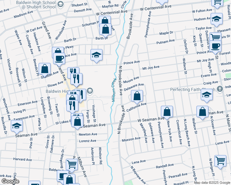 map of restaurants, bars, coffee shops, grocery stores, and more near 311 North Brookside Avenue in Freeport