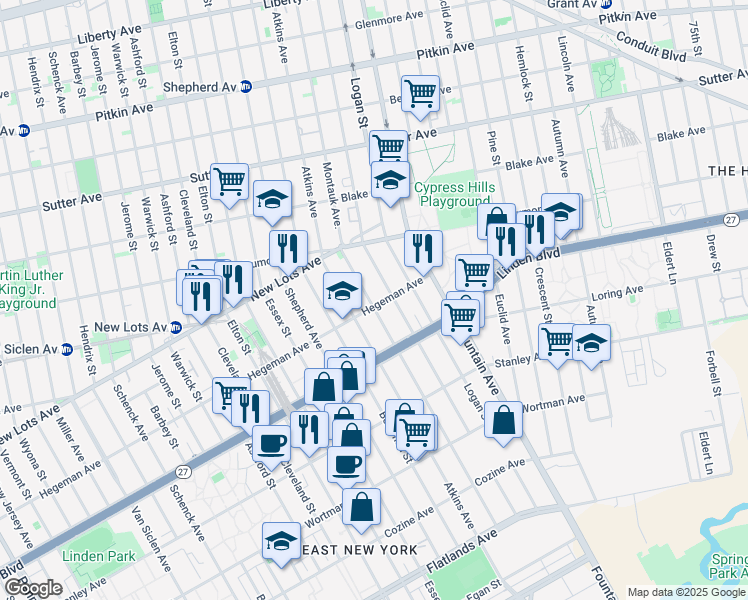 map of restaurants, bars, coffee shops, grocery stores, and more near 469 Montauk Avenue in Brooklyn
