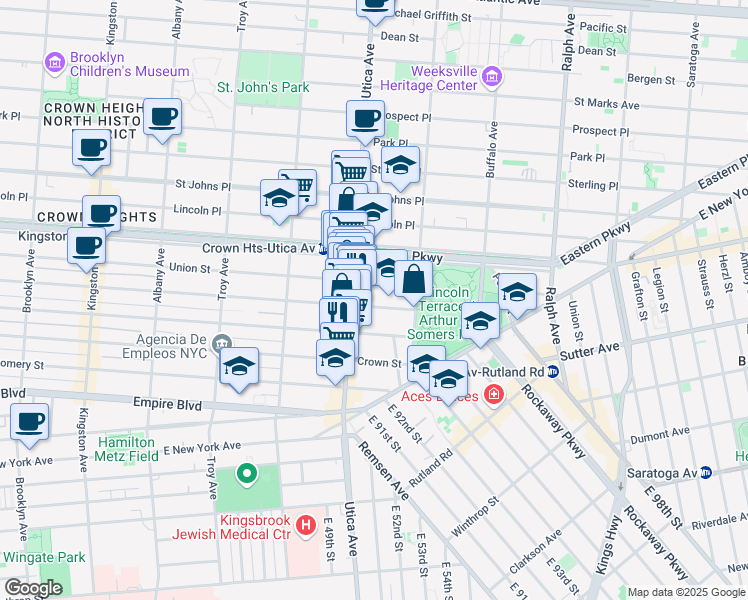 map of restaurants, bars, coffee shops, grocery stores, and more near 1710 President Street in Brooklyn