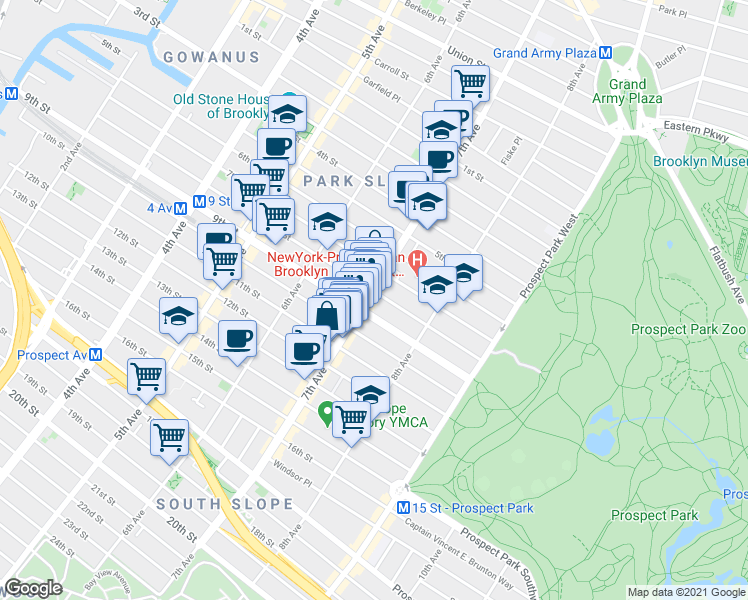 map of restaurants, bars, coffee shops, grocery stores, and more near 326 7th Avenue in Brooklyn