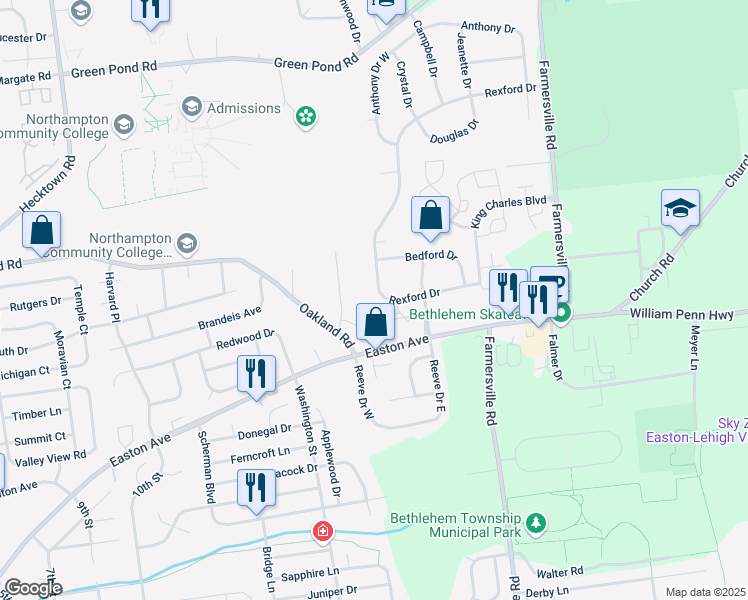 map of restaurants, bars, coffee shops, grocery stores, and more near 4195 Park Place in Bethlehem
