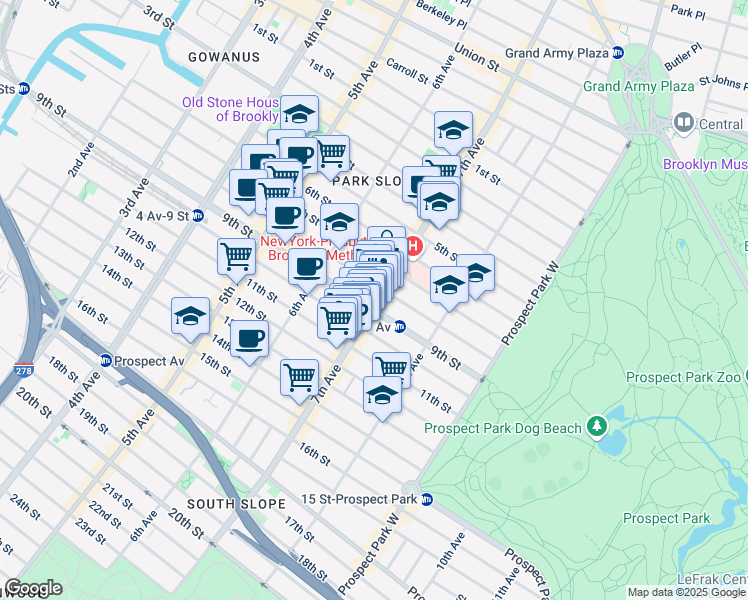 map of restaurants, bars, coffee shops, grocery stores, and more near 326 7th Avenue in Brooklyn