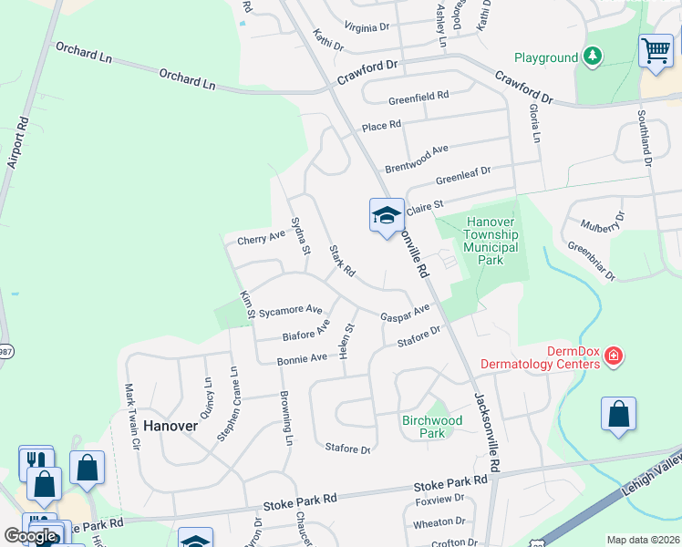 map of restaurants, bars, coffee shops, grocery stores, and more near 1271 Gaspar Avenue in Bethlehem