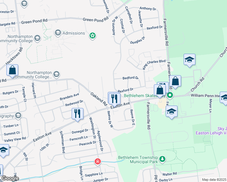 map of restaurants, bars, coffee shops, grocery stores, and more near 4195 Park Place in Bethlehem