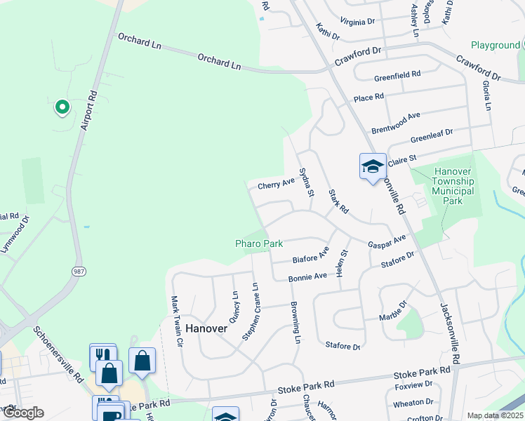 map of restaurants, bars, coffee shops, grocery stores, and more near 1371 Armstrong Road in Bethlehem
