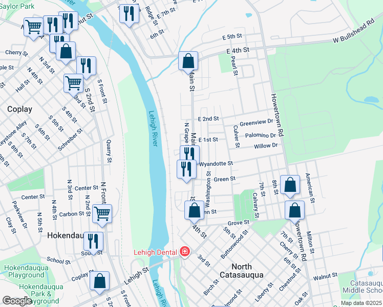 map of restaurants, bars, coffee shops, grocery stores, and more near 18 Main Street in Northampton