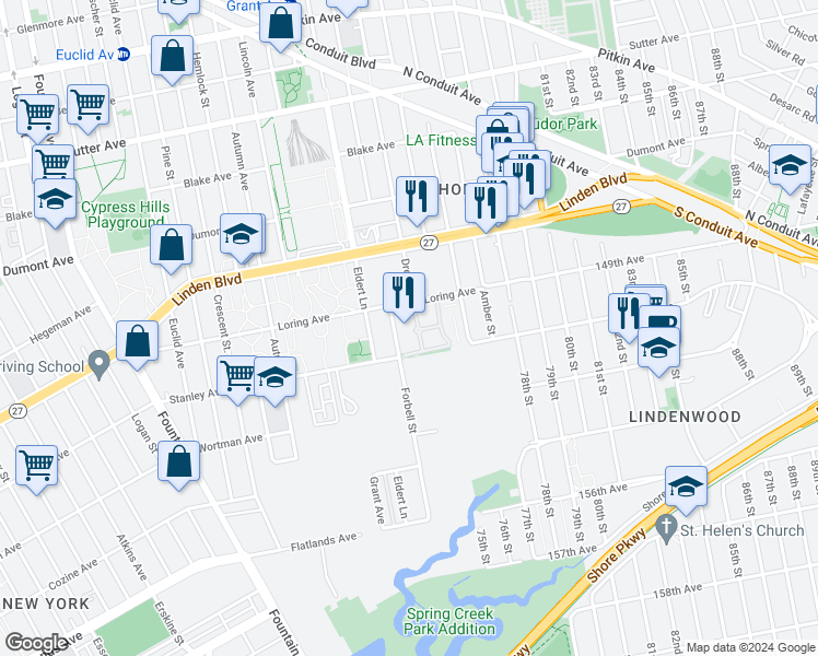 map of restaurants, bars, coffee shops, grocery stores, and more near 902 Drew Street in Brooklyn