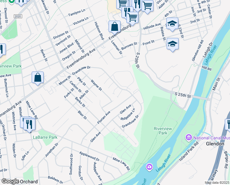 map of restaurants, bars, coffee shops, grocery stores, and more near 17 Pink Rose Lane in Easton