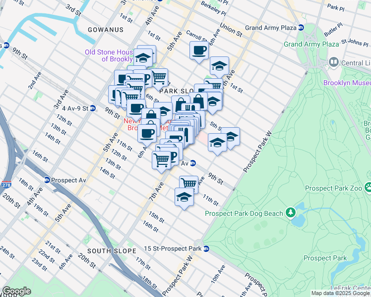 map of restaurants, bars, coffee shops, grocery stores, and more near 409 8th Street in Brooklyn