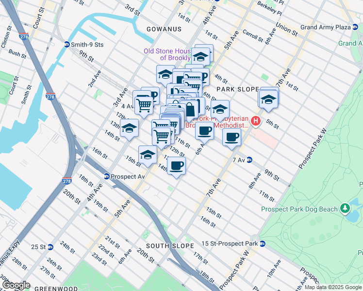 map of restaurants, bars, coffee shops, grocery stores, and more near 404 10th Street in Brooklyn