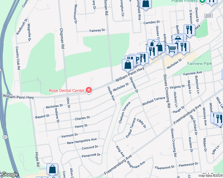 map of restaurants, bars, coffee shops, grocery stores, and more near 4399 Nicholas Street in Easton